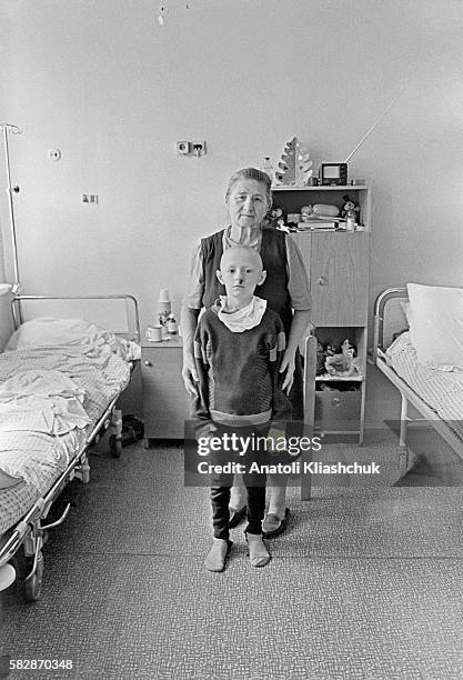 Sacha, aged 11, suffering from lung cancer at the children's hospital in Minsk. His father, who died in 1990, was a liquidator during the Chernobyl...