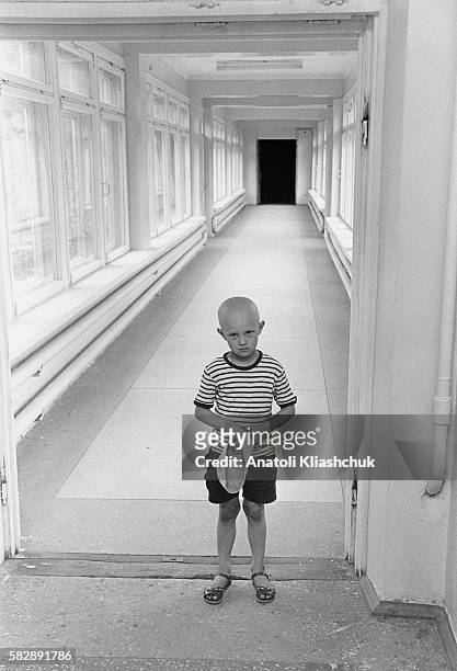 Sacha, aged 7, suffering from leukaemia at the children's hospital in Minsk. He died in July, 1995.