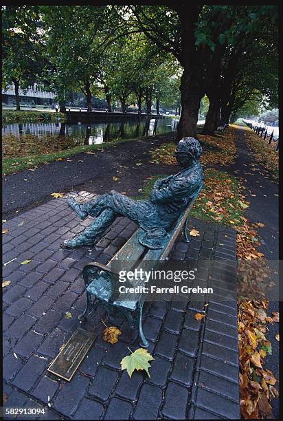 statue of patrick kavanagh - farrell grehan stock pictures, royalty-free photos & images