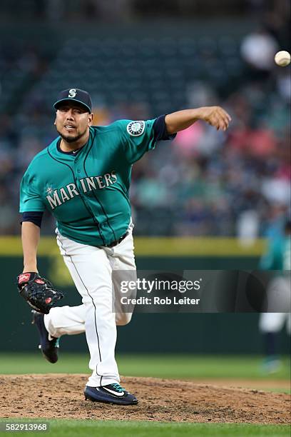 Vidal Nuno of the Seattle Mariners pitches during the game against the Houston Astros at Safeco Field on July 15, 2016 in Seattle, Washington. The...