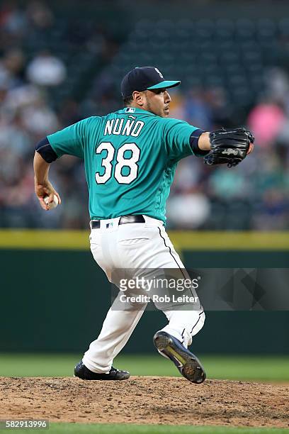 Vidal Nuno of the Seattle Mariners pitches during the game against the Houston Astros at Safeco Field on July 15, 2016 in Seattle, Washington. The...