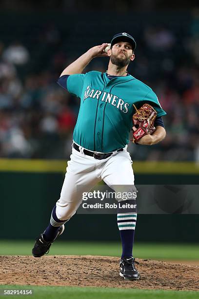 Tom Wilhelmsen of the Seattle Mariners pitches during the game against the Houston Astros at Safeco Field on July 15, 2016 in Seattle, Washington....