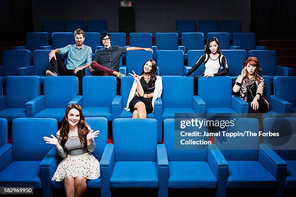 Clockwise from bottom left: Rosanna Pansino, Rhett McLaughlin and Charles Lincoln, Lilly Singh, Michelle Phan, Lindsey Stirling