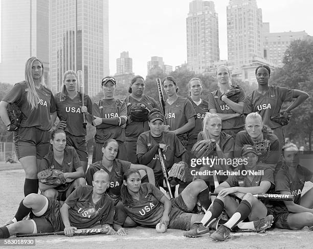 The US Olympic Softball Team are Amanda Freed, Cat Osterman, Crystl Bustos, Jaime Clark, Jennie Finch, Jenny Topping, Jessica Mendoza, Kelly...