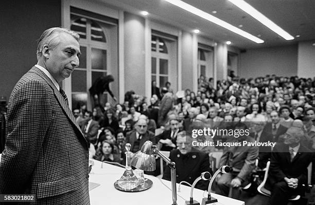 Roland Barthes, writer, critic and teacher, delivers a speech for his appointment as a professor at the College de France.