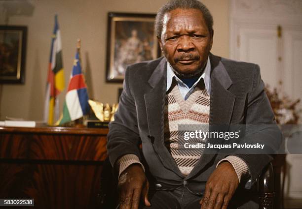 Former President and self-proclaimed Emperor of Central African Republic Jean-Bedel Bokassa organizes a tour and a press conference in his residence...