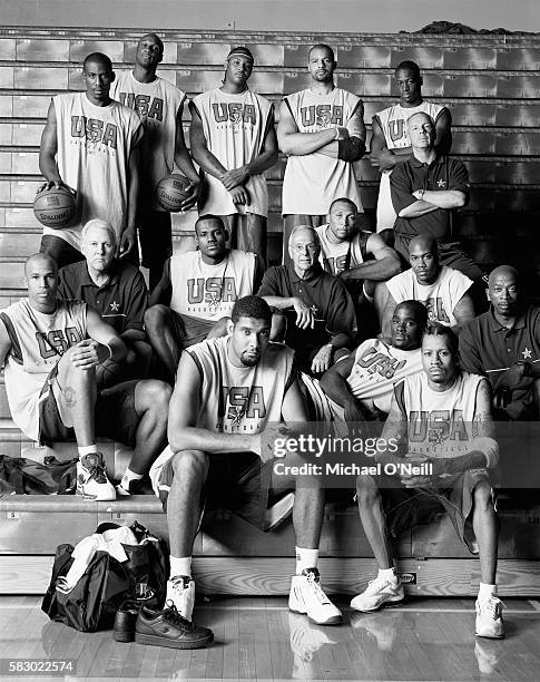 The 2004 USA Basketball Men's Senior National Team: Back row : Amare Stoudemire, Lamar Odom, Carmelo Anthony, Carlos Boozer, Dwyane Wade, assistant...