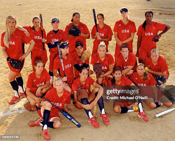 The US Olympic Softball Team are Amanda Freed, Cat Osterman, Crystl Bustos, Jaime Clark, Jennie Finch, Jenny Topping, Jessica Mendoza, Kelly...