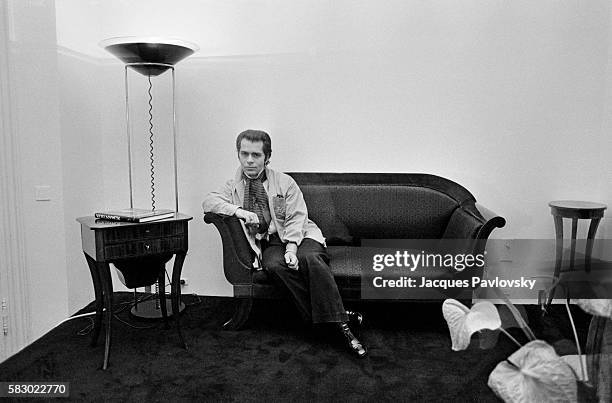 Fashion designer Karl Lagerfeld relaxes at his home in Paris.