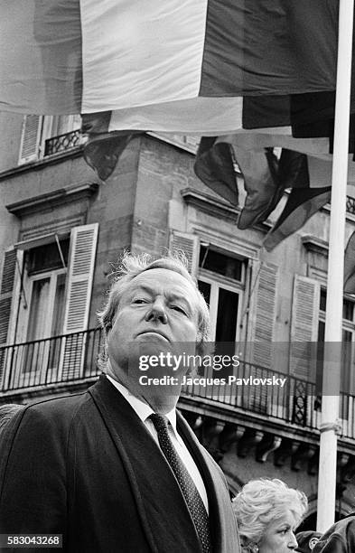 Jean-Marie Le Pen, leader of the extremist right-wing National Front, attends a political rally at the statue of Jeanne d'Arc at the Place des...