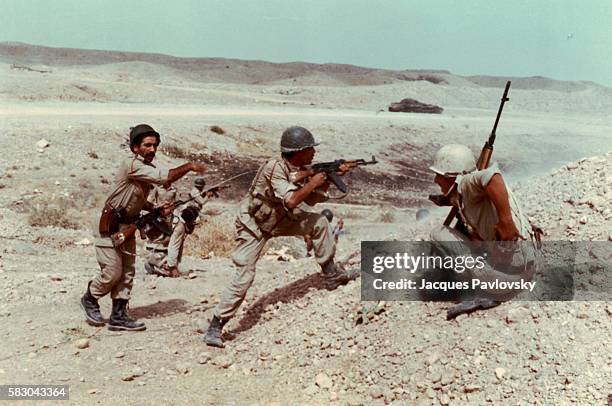Iraqi soldiers come into conflict with Iranian troops along the border region of Iran and Iraq in July 1984 during the Iran and Iraq War. | Location:...