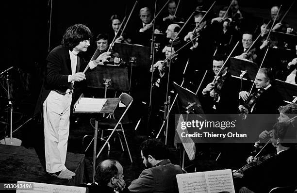 Seiji Ozawa directing during the rehearsal of the tribute to La Callas at the Paris Opera, Paris, France.