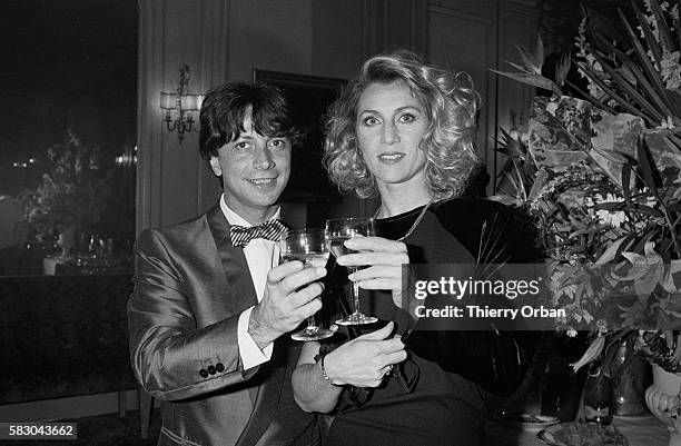 Singer Shelia and Herve Vilard at a party celebrating Vilard's 20 years of singing at Fouquet's in Paris.