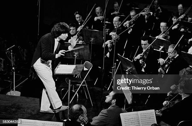 Seiji Ozawa directing during the rehearsal of the tribute to La Callas at the Paris Opera, Paris, France.