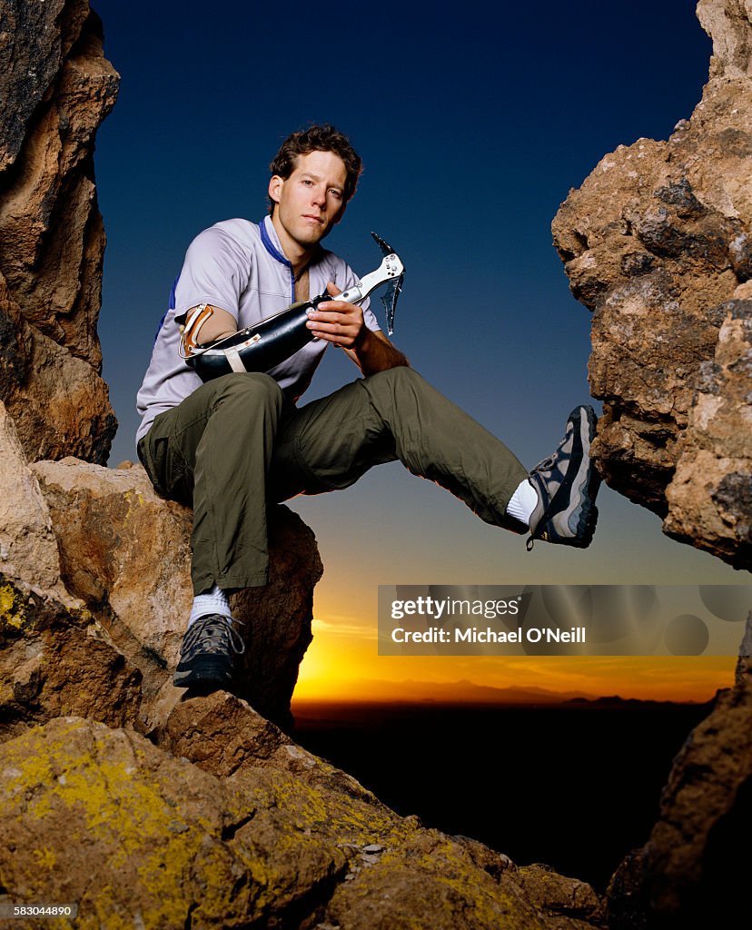 Aaron Rolstone Mountaineer Aron Ralston wears a prosthetic hook after amputating his ...