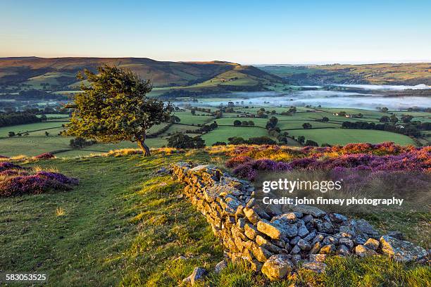 peak district morning view, hope valley, england. - grande manchester imagens e fotografias de stock
