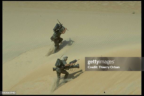 Soldiers training in the desert.