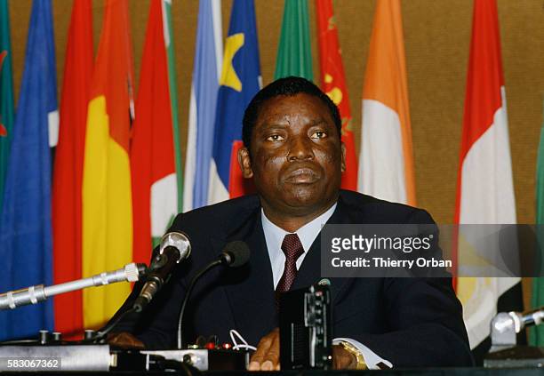 At the conclusion of the 12th Franco-African Summit in Paris, Togo's President Gnassingbe Eyadema takes questions from reporters.