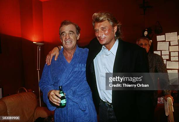 Johnny Hallyday came to congratulate Jean-Paul Belmondo in his dressing room.