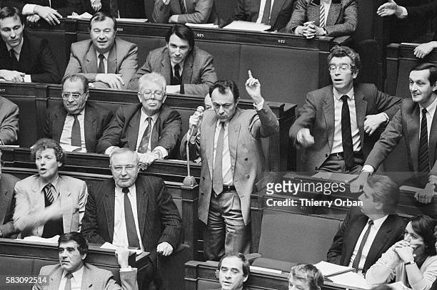 Parliamentary member Michel Rocard addresses the French National Assembly during a 1986 session on topical questions. Rocard argued with Francois...