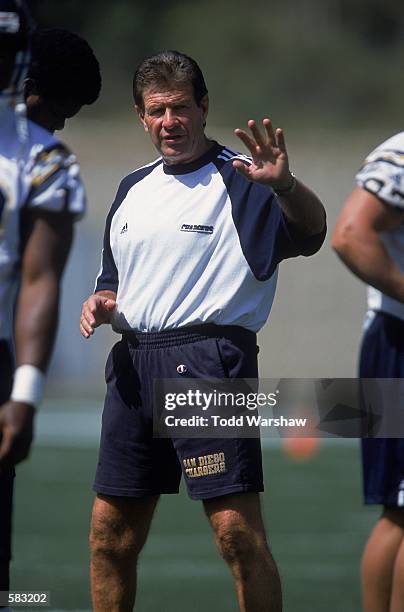 Coach Joe Bugel outlines a play during the San Diego Chargers Mini Camp at Murphy Canyon in San Diego, California.Mandatory Credit: Todd Warshaw...