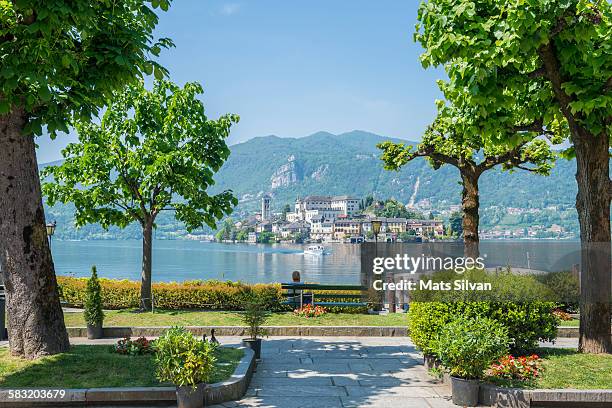 orta with lake and island san giulio - piedmont italy stockfoto's en -beelden