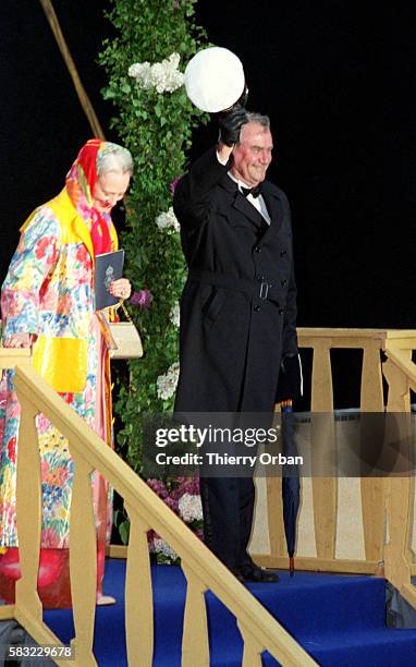 Queen Margrethe of Denmark and Prince Henrik at Drottningholm castle for the 25th wedding anniversary gala of Queen Sylvia and King Carl Gustav of...