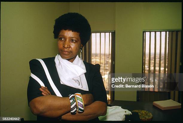 Portrait of Winnie Mandela, wife of Nelson Mandela, South African leader of the A.N.C. Who has been in jail for 23 years for opposing the government.