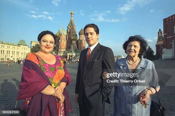 Her Highness the Imperial Grand Duchess Maria and Grand Duke George with her Imperial Highness Grand Duchess Leonida in front of Saint Basil's.