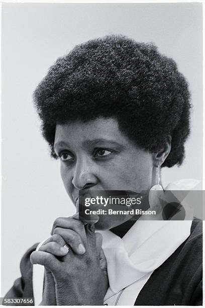 Portrait of Winnie Mandela, wife of Nelson Mandela, South African leader of the A.N.C. Who has been in jail for 23 years for opposing the government.