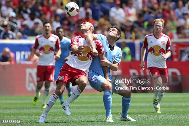 Frank Lampard of New York City FC challenges Aurelien Collin of New York Red Bulls during the New York Red Bulls Vs New York City FC MLS regular...