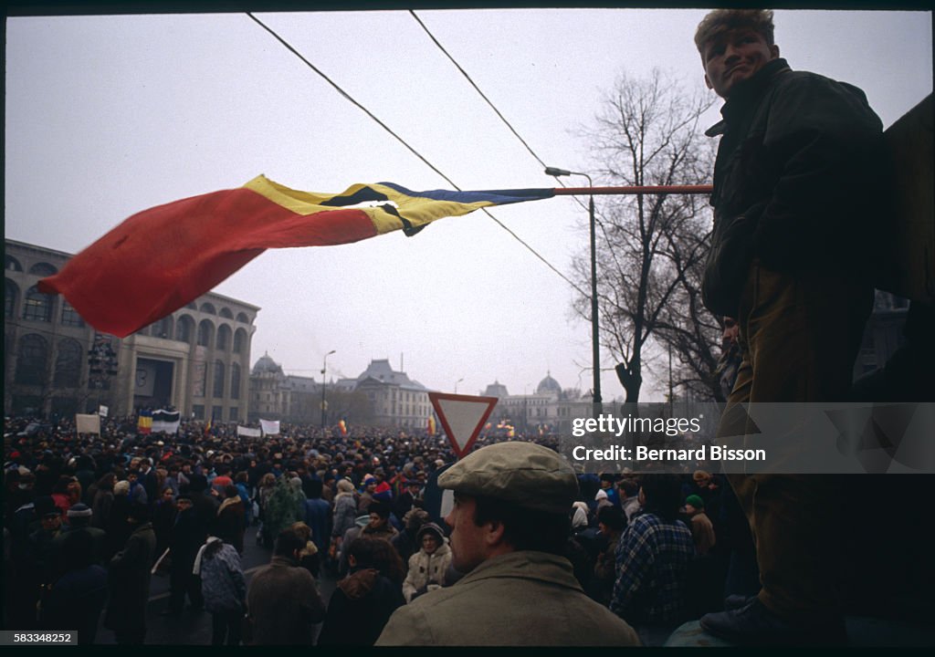 Protest Organized by the Opposition to Ion Iliescu a Year After the 1989 Revolution