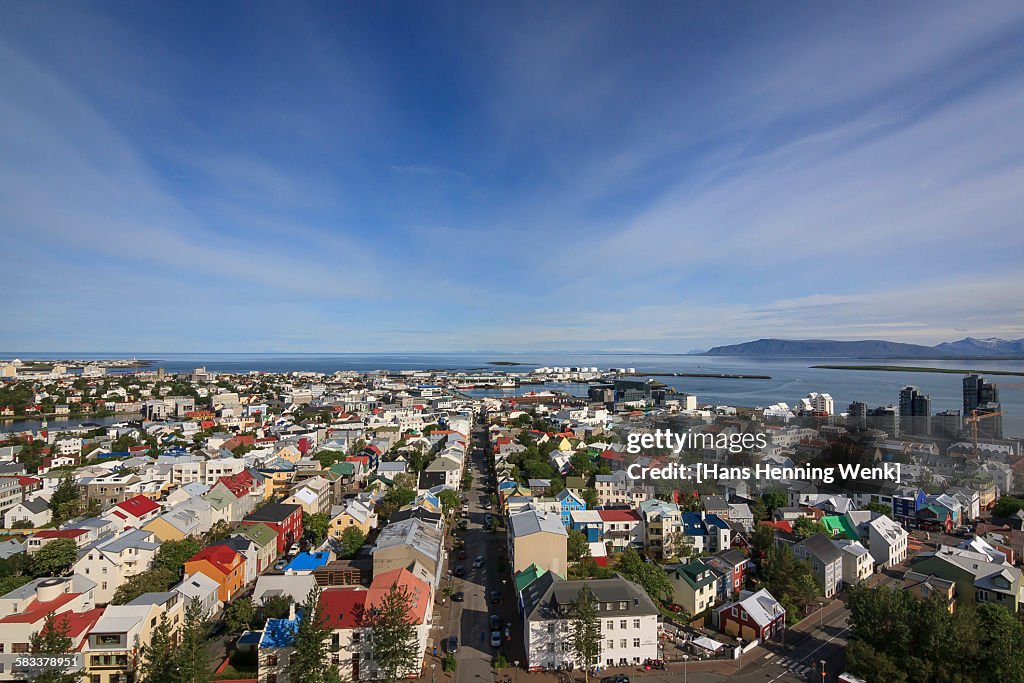 Reykjavik view with blue sky