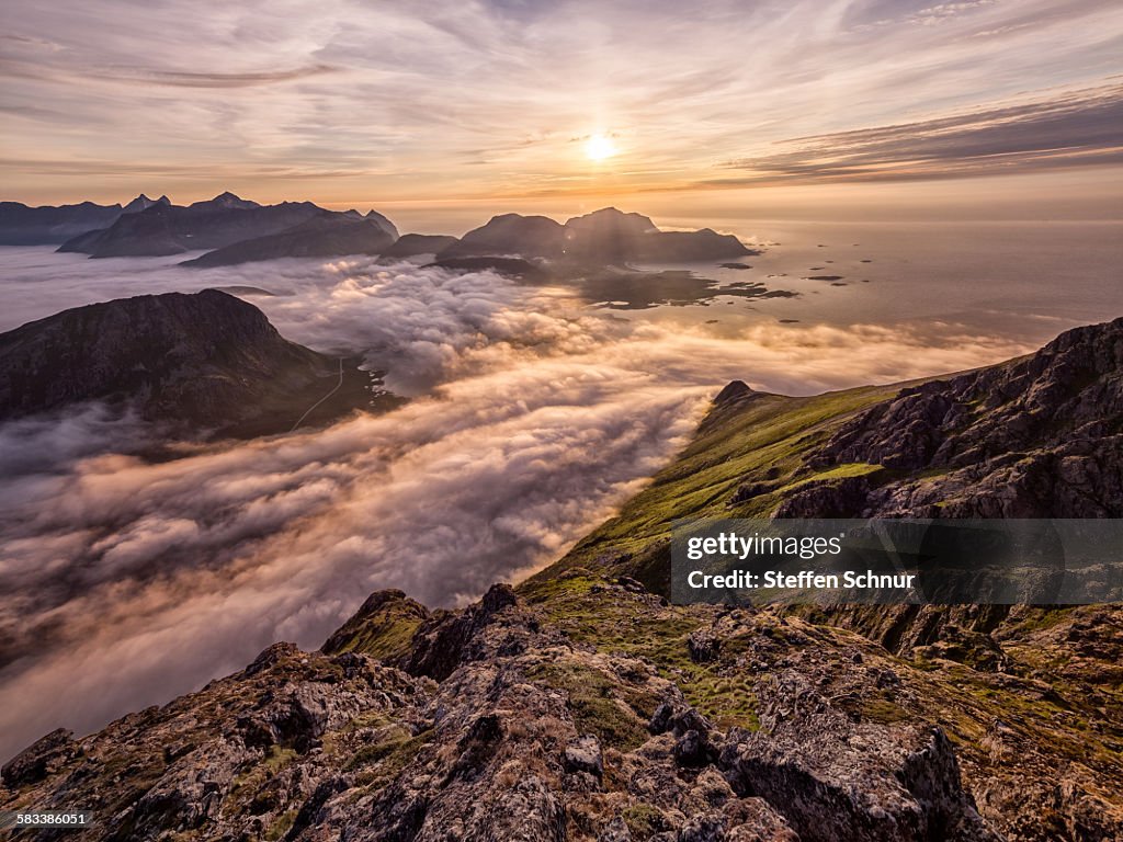 Sunset above the clouds - mountains nature Lofoten