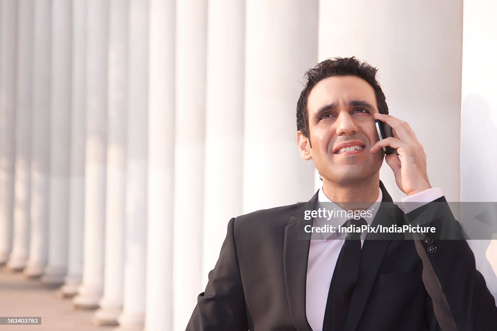 Businessman talking on a mobile phone  , INDIA , DELHI