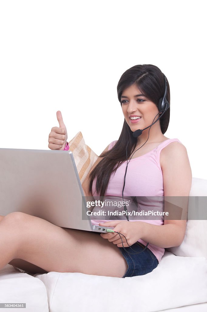 Young woman working on a laptop