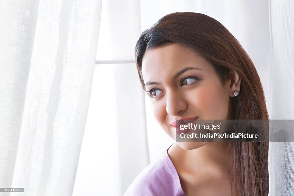 Side profile of a young woman