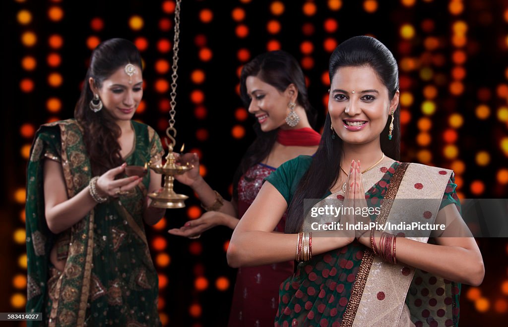 Young women celebrating Diwali