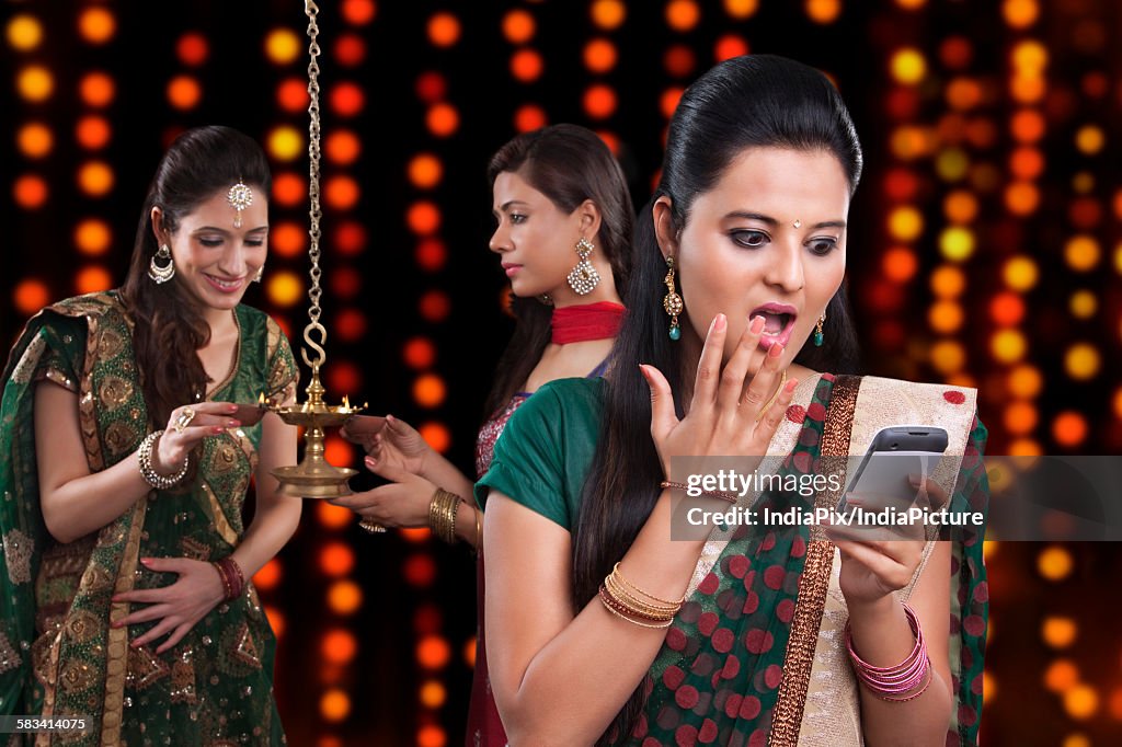 Young women celebrating Diwali