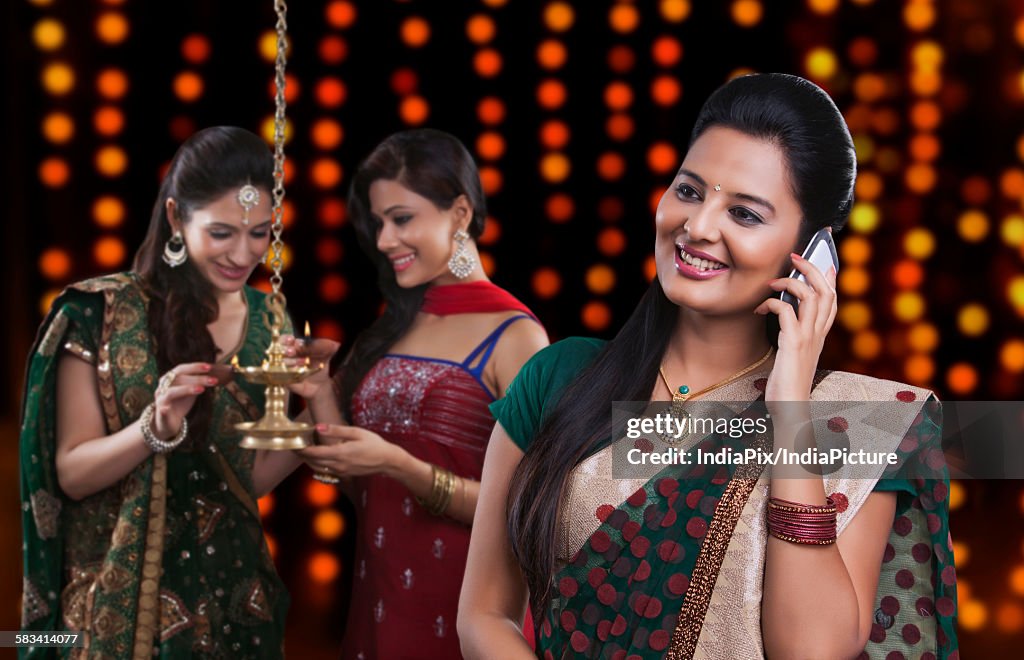 Young women celebrating Diwali