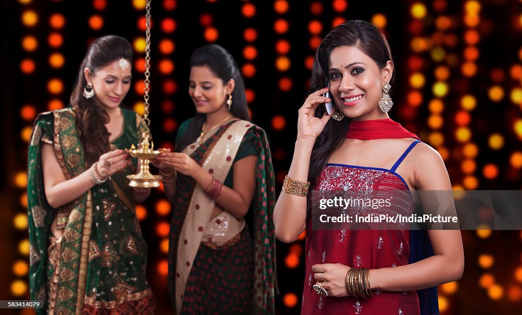 Young women celebrating Diwali