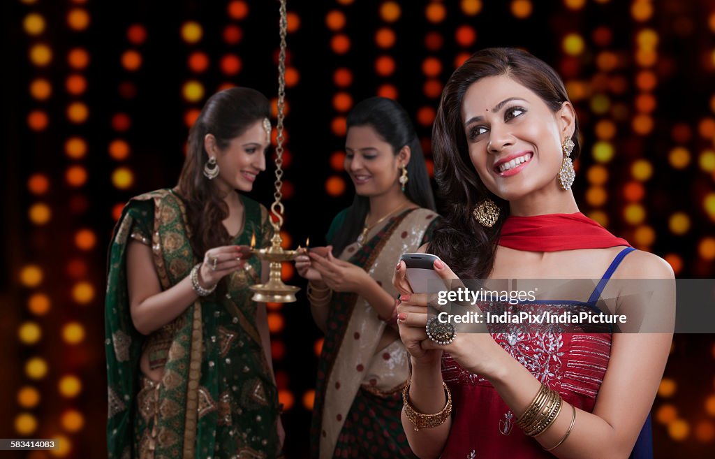 Young women celebrating Diwali