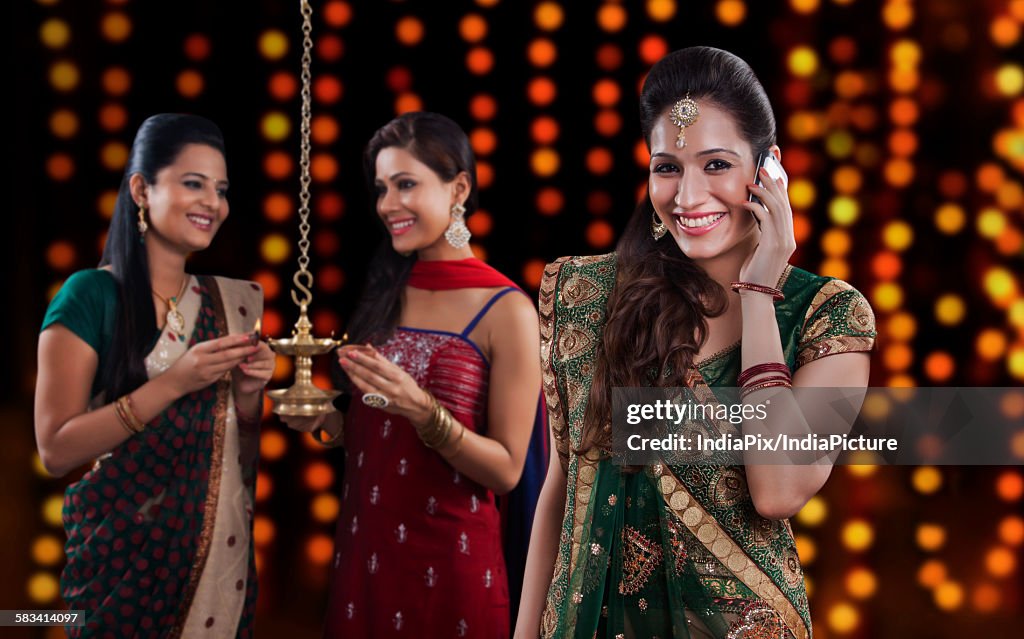 Young women celebrating Diwali