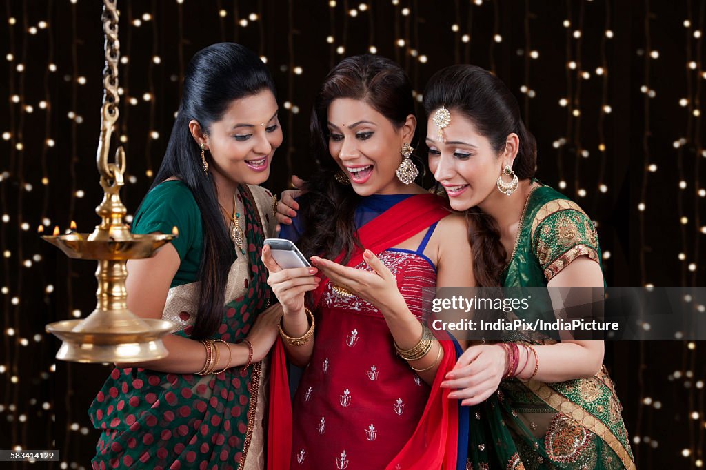 Young women celebrating Diwali