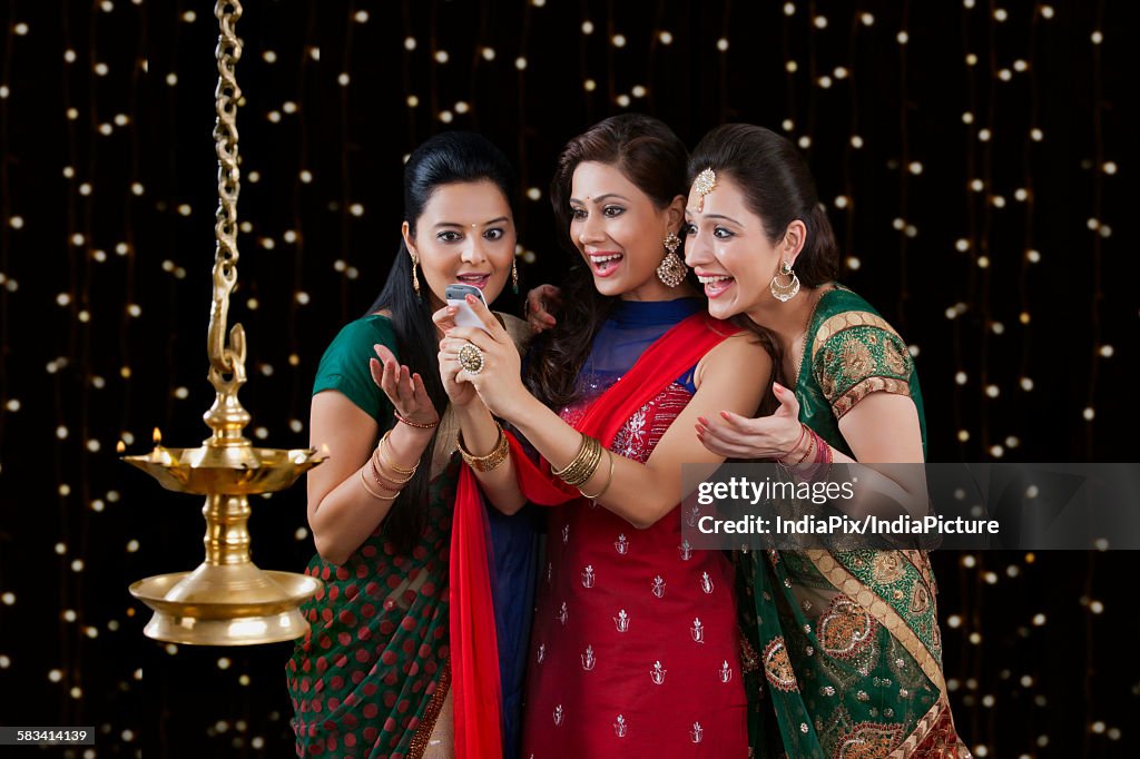 Young women celebrating Diwali