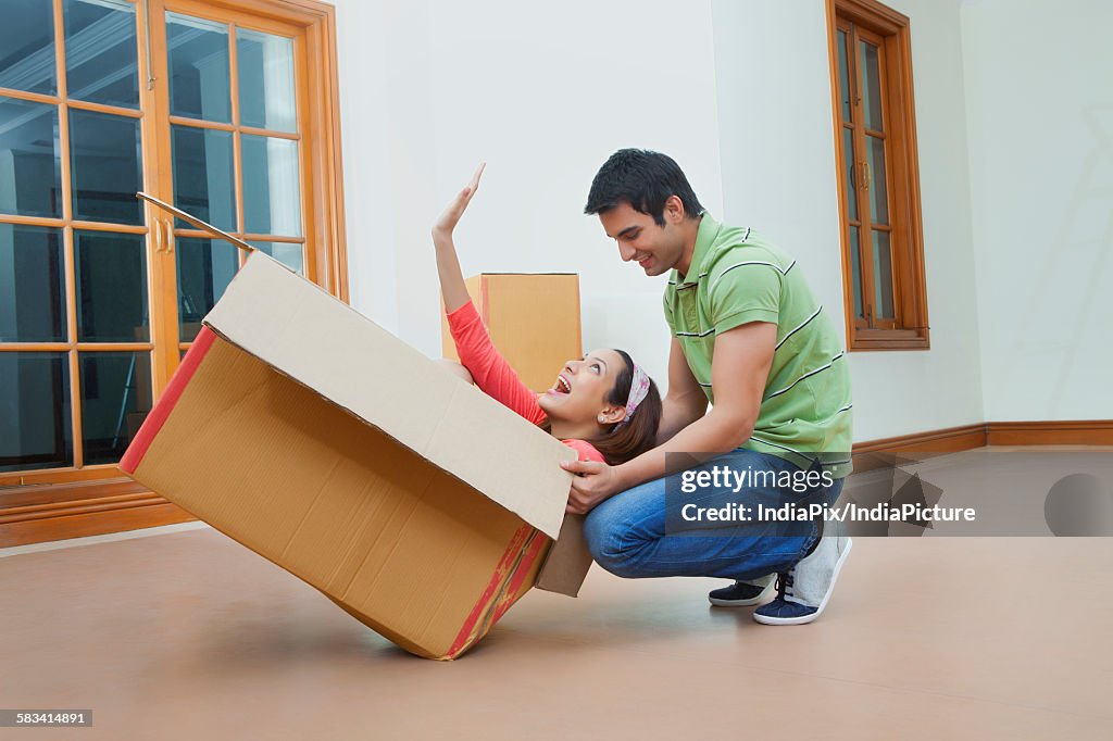 Young couple moving house