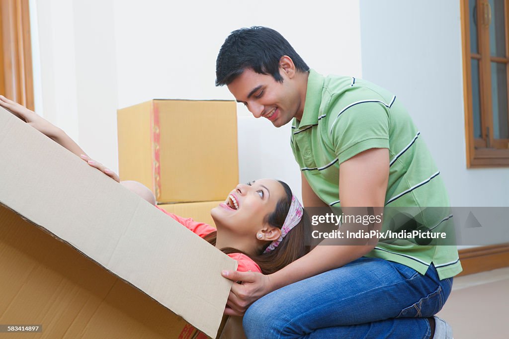 Young couple moving house