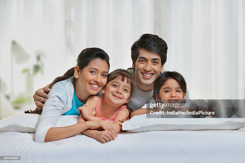 Portrait of family smiling