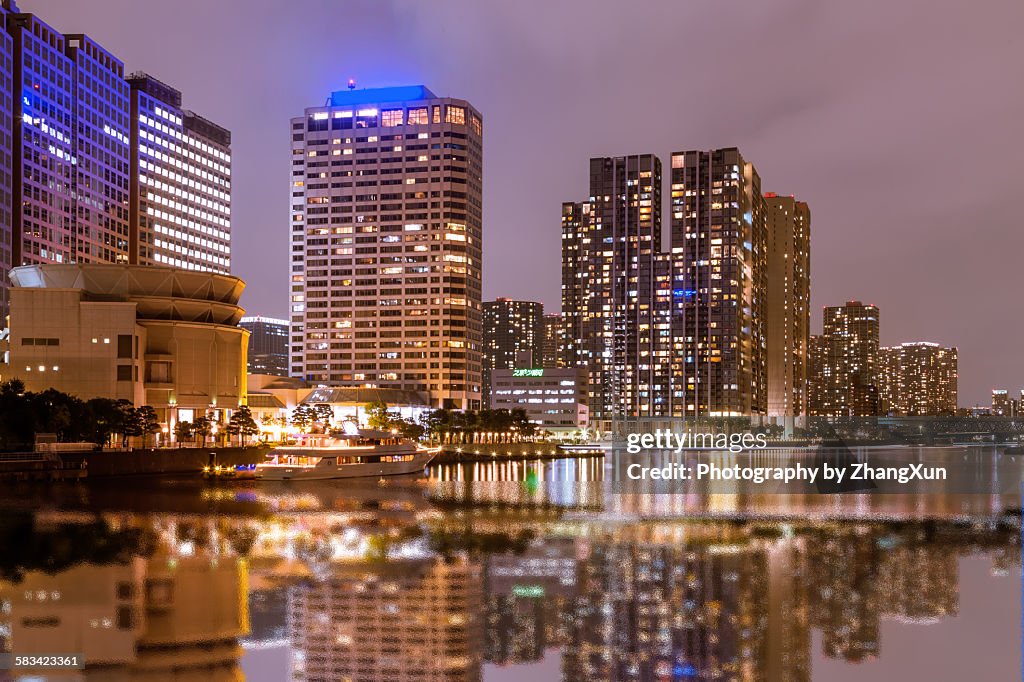 Urban longexplore night view of Shinagawa Tokyo