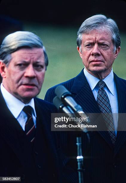 President Jimmy Carter, right, with German Chancellor Helmut Schmidt at the White House, Washington, DC, March 1980.